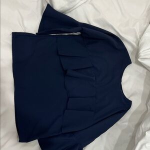 Navy Ruffle Front Blouse